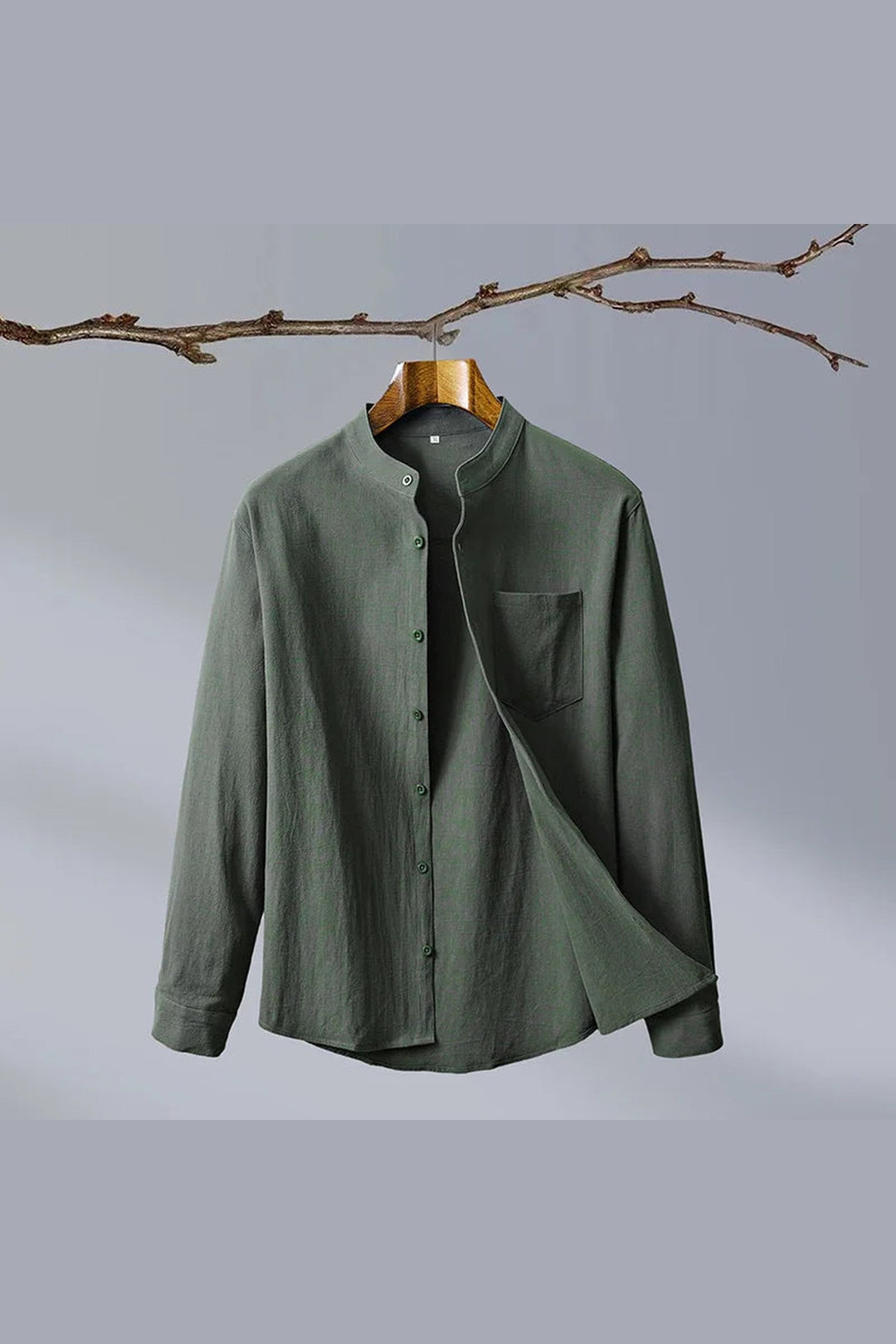 Men's Linen Blend Grandad Collar Shirt – Tailored Summer Fit