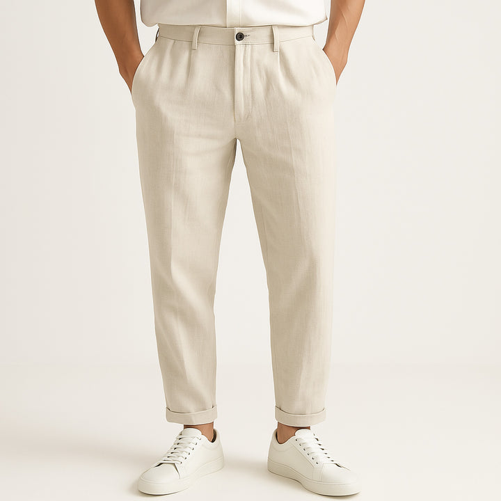 Men's Linen Blend Straight-Leg Trousers – Breathable Summer Wear
