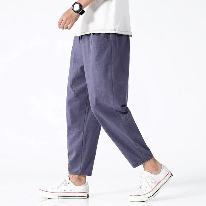 Men's Cotton-Linen Cropped Trousers – Relaxed Tapered Fit