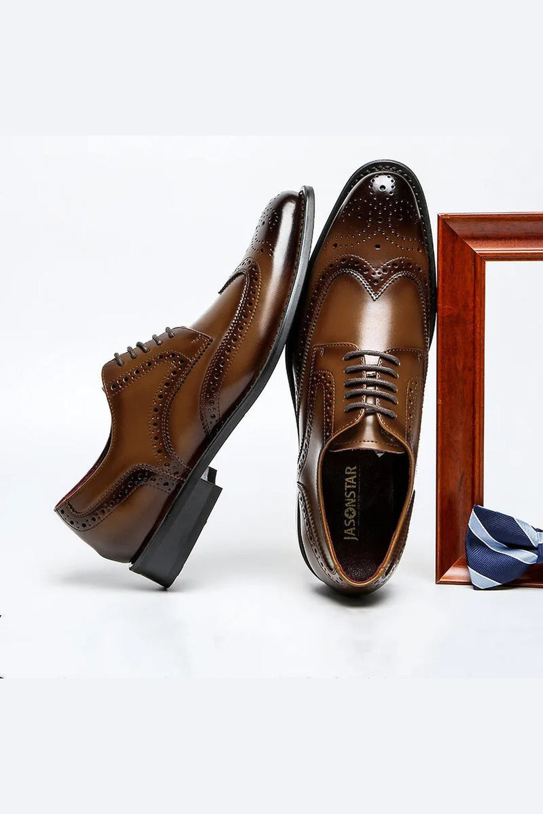 Men's Perforated Leather Oxford Shoes – Formal Brogue Detailing