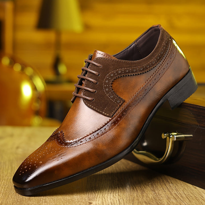 Men's Two-Tone Leather Brogues – Wingtip Lace-Up Dress Shoes