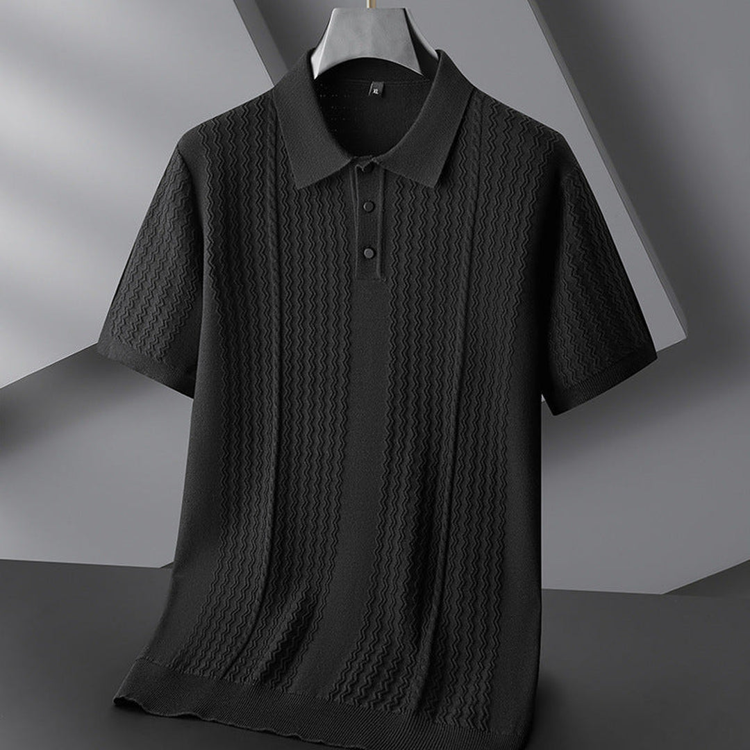 Men's Textured Knit Polo Shirt – Breathable Short-Sleeve Top