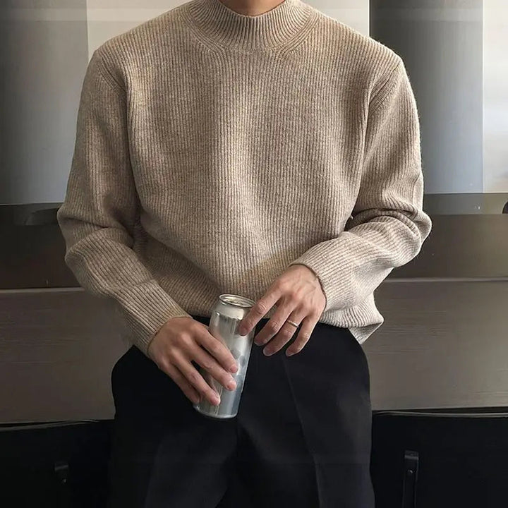 Men's Wool-Blend Mock Neck Jumper – Ribbed Knit Essential