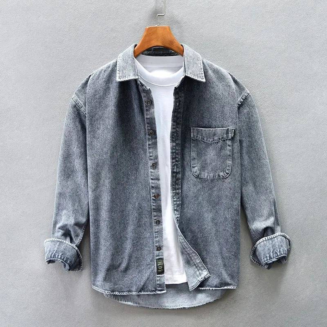 Men's Stone-Washed Denim Shirt – Relaxed Casual Layering