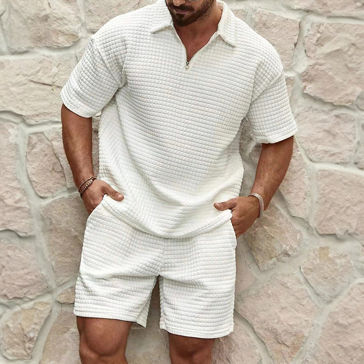 Men's Waffle Knit Leisure Set – Zip Collar Two-Piece Loungewear