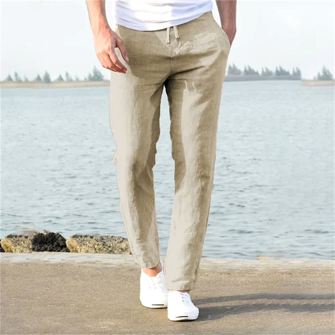 Men's Linen Blend Drawstring Trousers – Lightweight Summer Wear