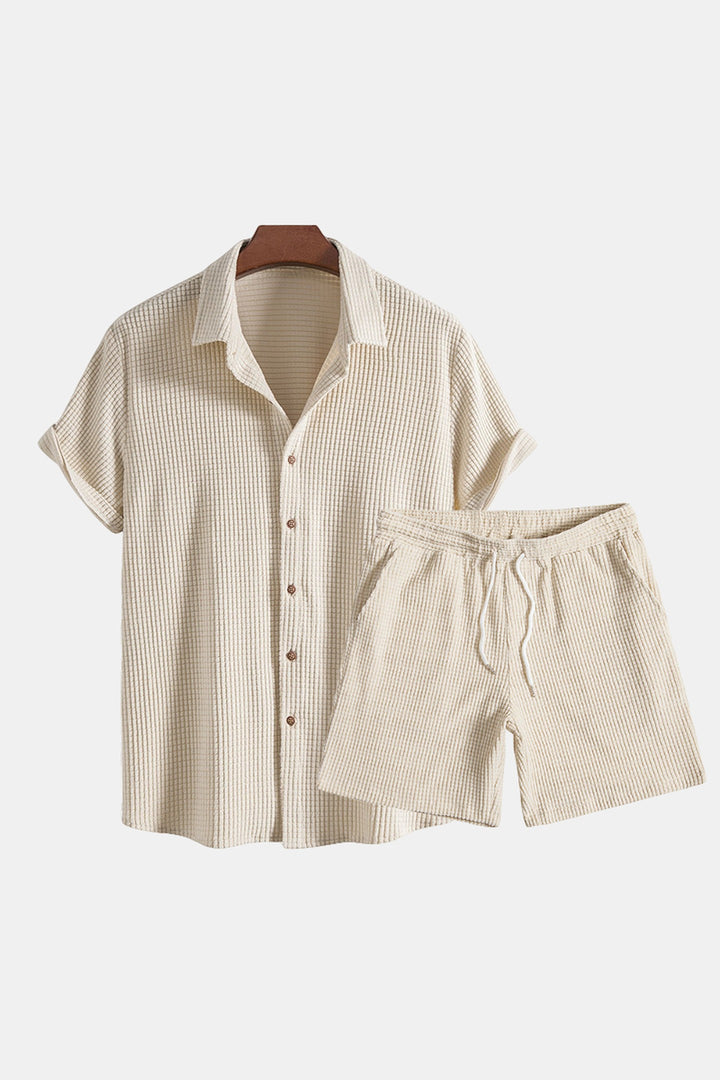 Men's Waffle Knit Lounge Set – Soft Polo Collar Co-ord