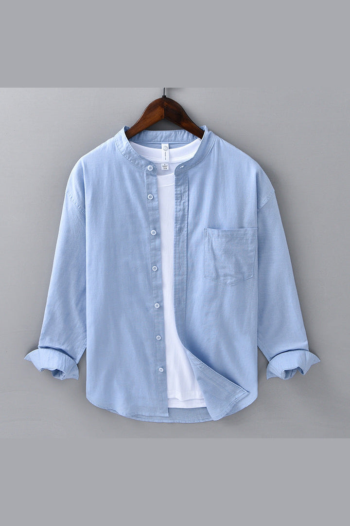 Men's Linen Grandad Collar Shirt – Minimalist Summer Style