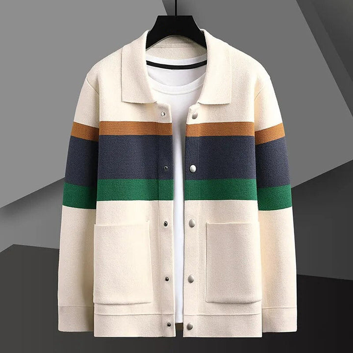 Men's Striped Jacquard Knit Cardigan – Smart-Casual Button-Up