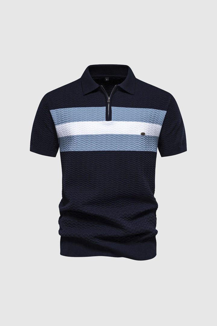 Men's Knitted Zip Polo Shirt – Breathable Short Sleeve Top