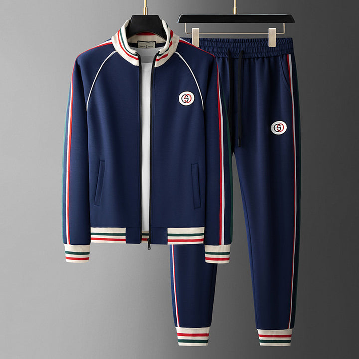 Men's Striped Zip Tracksuit Set – Stretch Knit Two-Piece