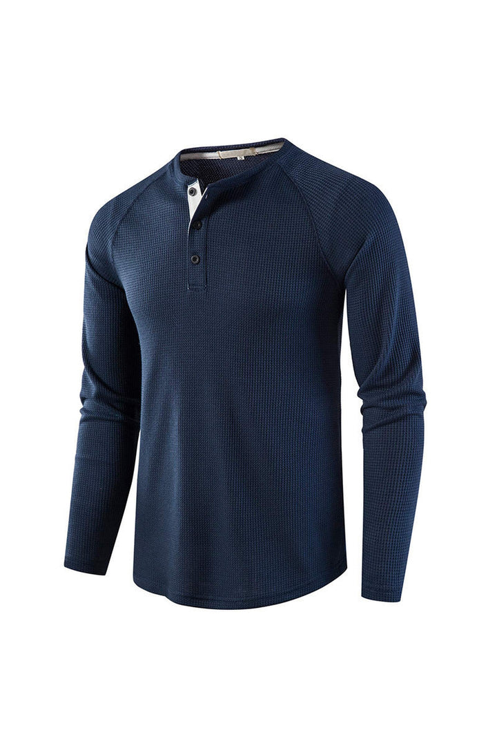 Men's Waffle Knit Henley Top – Breathable Button Placket Shirt