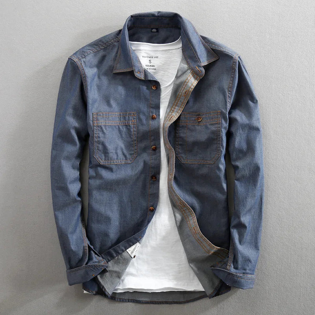Men's Vintage Denim Shirt – Slim Fit Casual Layering Staple
