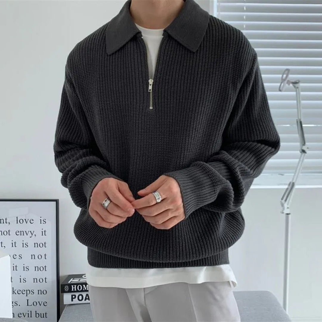 Men's Lightweight Zip-Up Knit Polo Shirt – Breathable Comfort
