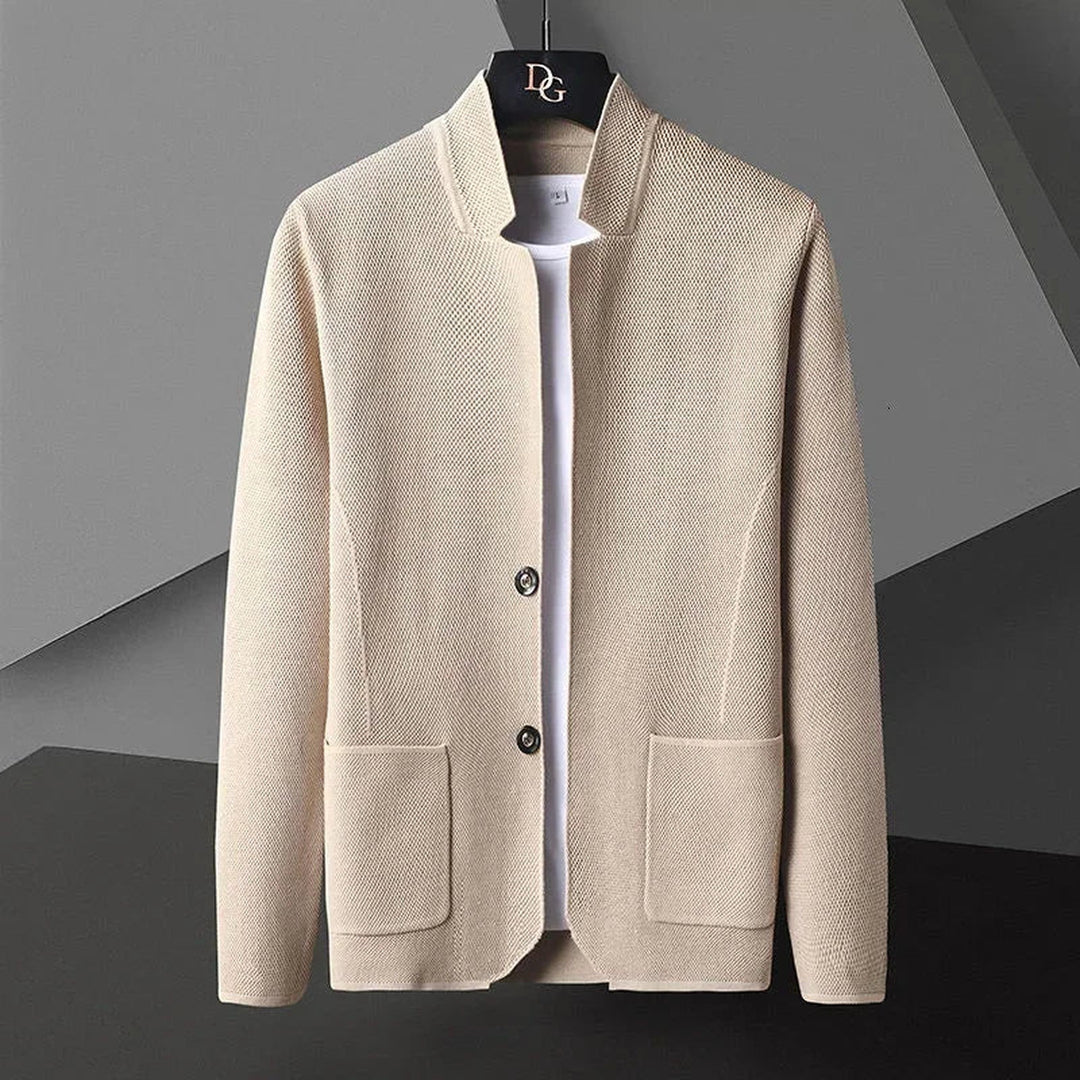 Men's Sterling Knit Cardigan – Stand Collar Two-Button Layer