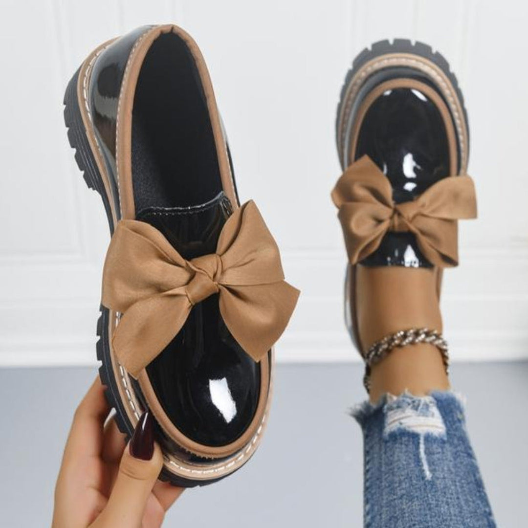 Women's Patent Leather Bow Loafers – Chunky Platform Sole