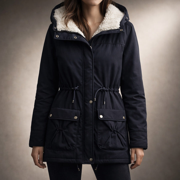 Women's Fleece-Lined Parka Jacket – Drawstring Waist Warmth