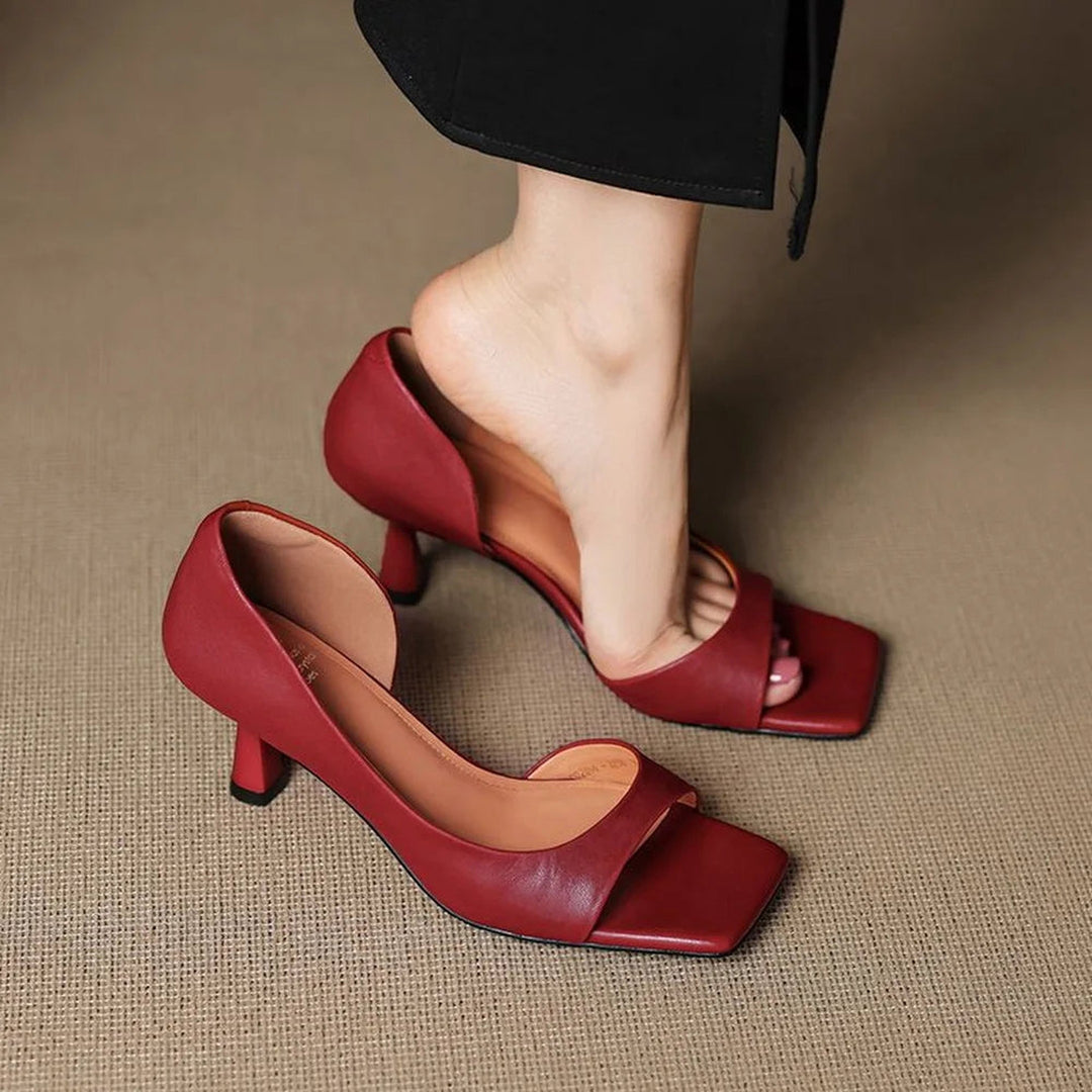 Women's Leather d'Orsay Heels – Square Toe Mid-Heel Courts