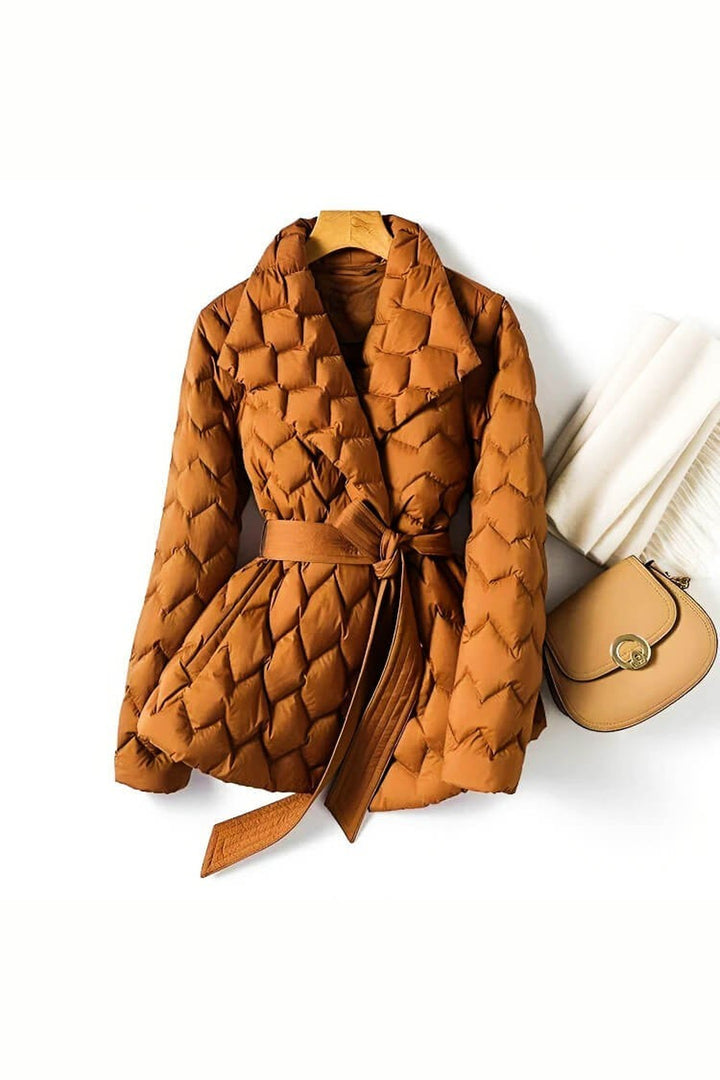 Women's Geometric Quilted Wrap Jacket – Tie-Waist Layering