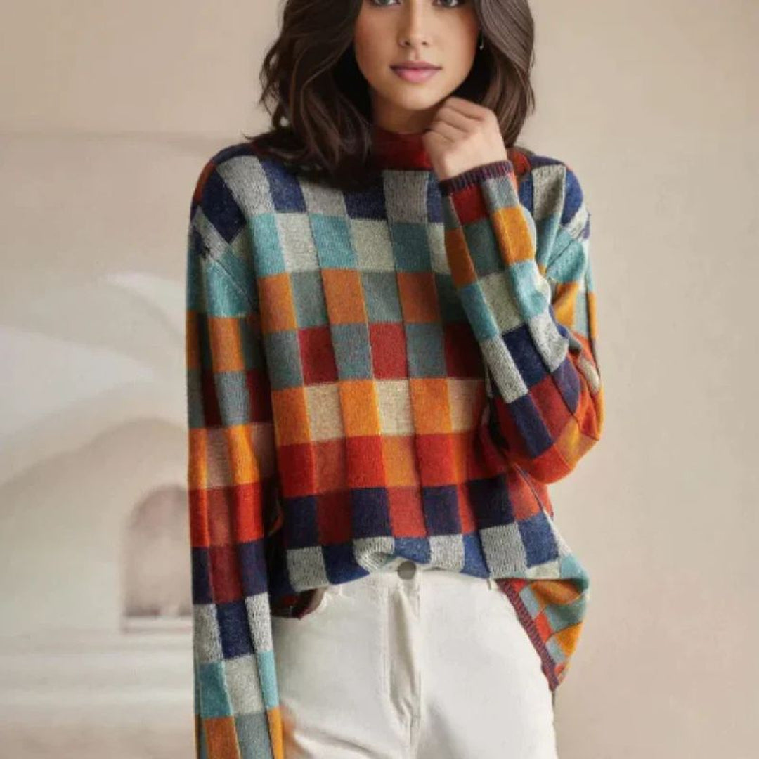 Women's Merino Wool Colour-Block Jumper – Mock Neck Knit