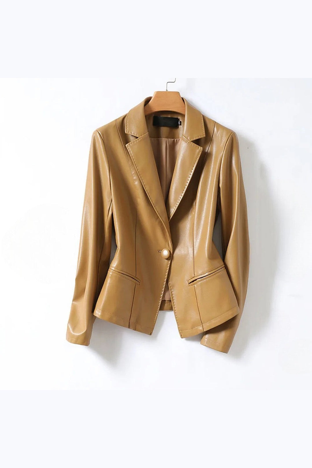 Women's Lambskin Leather Blazer – Tailored Single-Button Cut