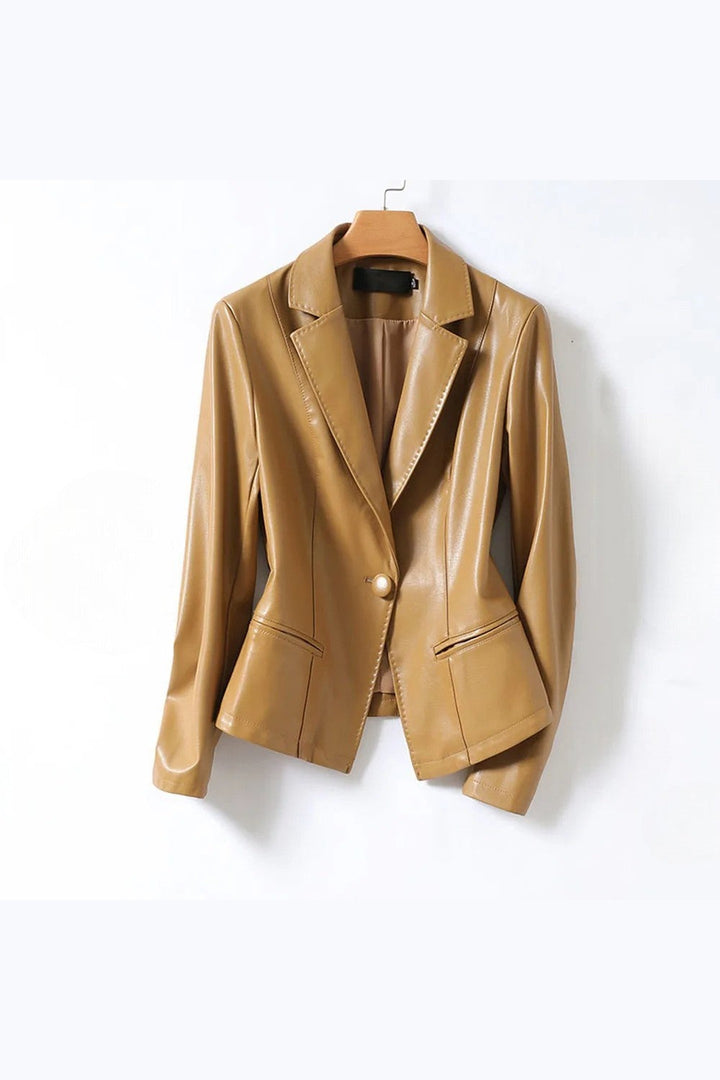Women's Lambskin Leather Blazer – Tailored Single-Button Cut