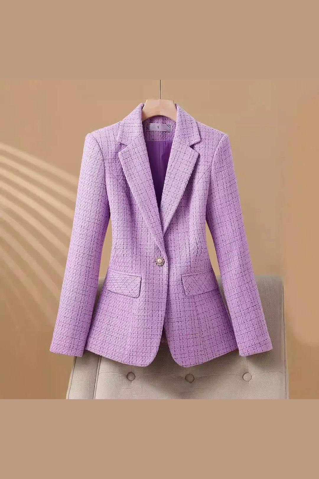 Women's Bouclé Blazer – Tailored Single-Button Office Layer