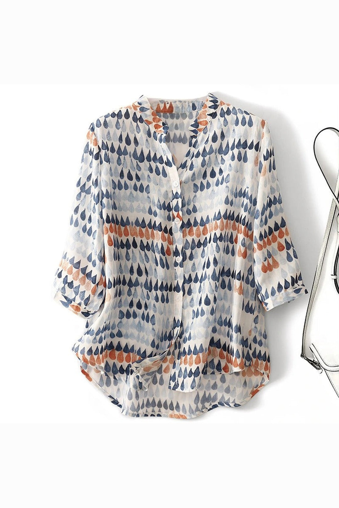 Women's Printed Linen Blouse – Relaxed Raindrop-Print Top