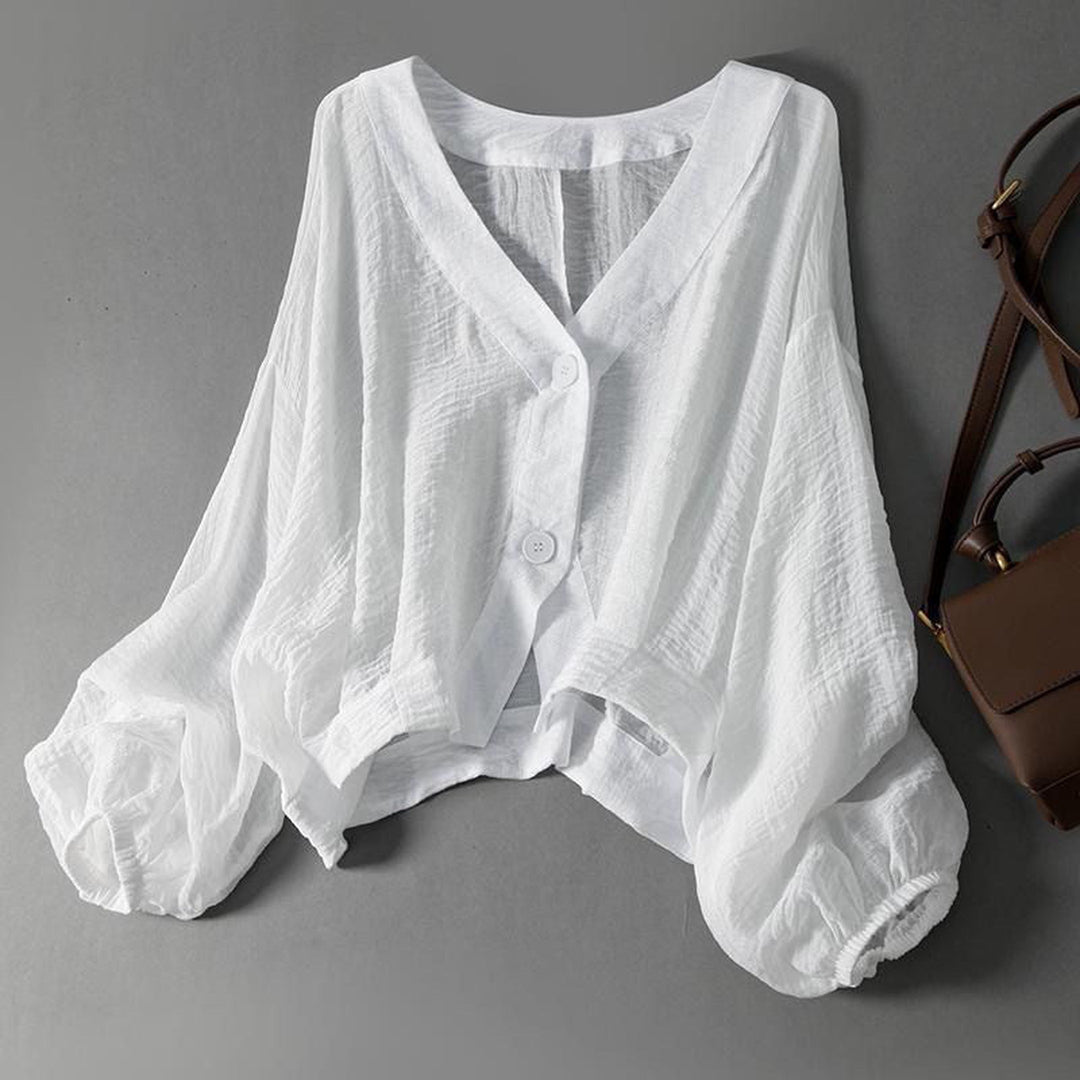 Women's Linen Batwing Blouse – Relaxed Button-Down Summer Top