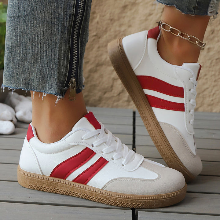 Women's Leather Trainers – Retro Stripe Gum Sole Shoes