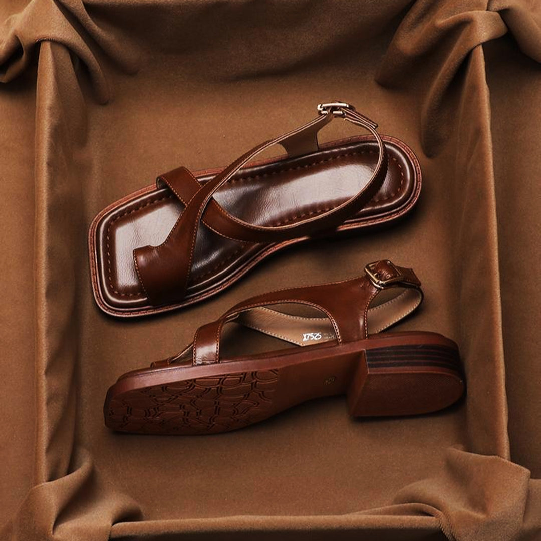 Women's Italian Leather Sandals – Cushioned Low Heel Comfort