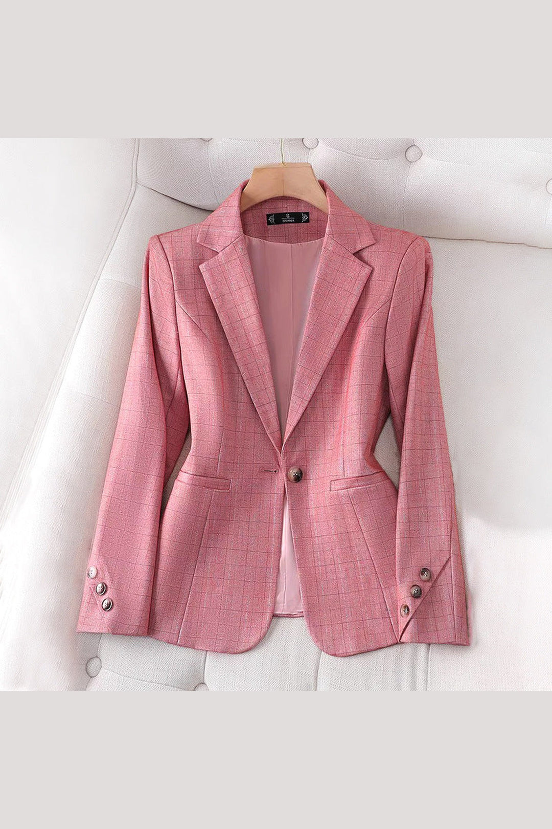 Women's Grid Check Tailored Blazer – Lined Structured Jacket