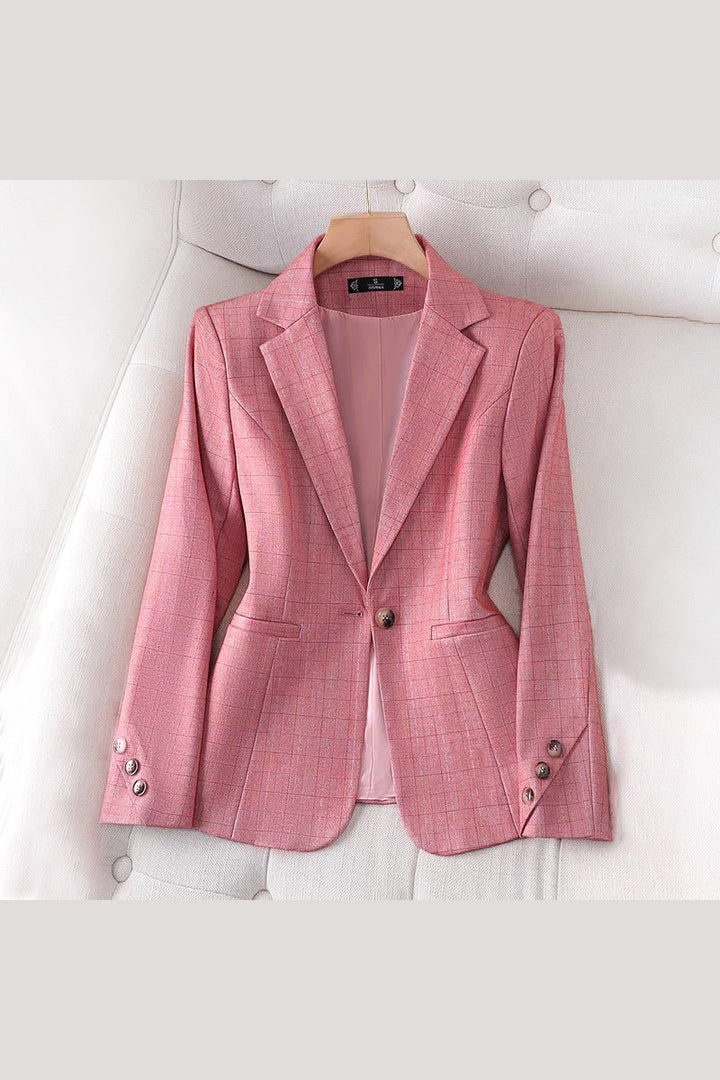 Women's Grid Check Tailored Blazer – Lined Structured Jacket
