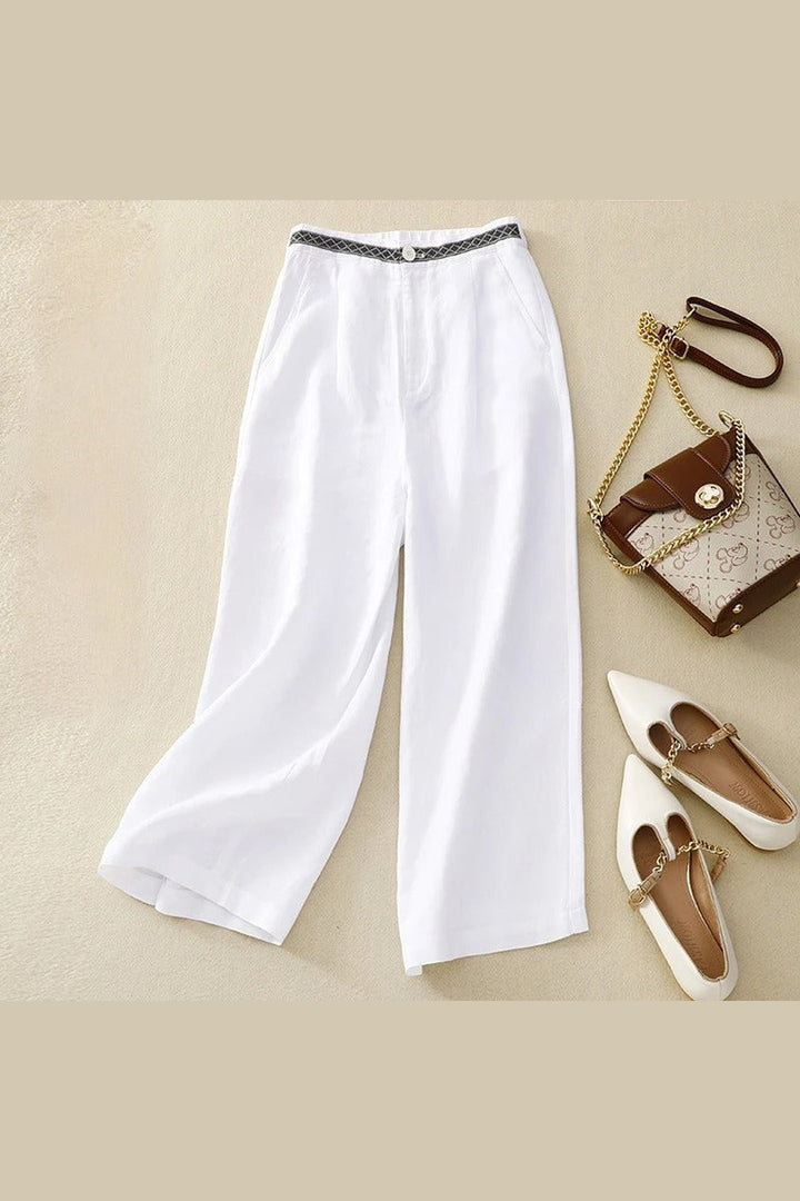 Women's Wide-Leg Linen Trousers – Breathable Summer Tailoring