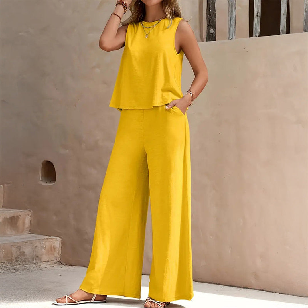 Women's Cotton Two-Piece Set – Emilia Sleeveless Top & Trousers