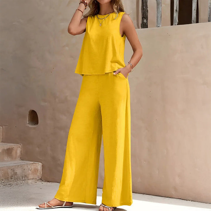 Women's Cotton Two-Piece Set – Emilia Sleeveless Top & Trousers