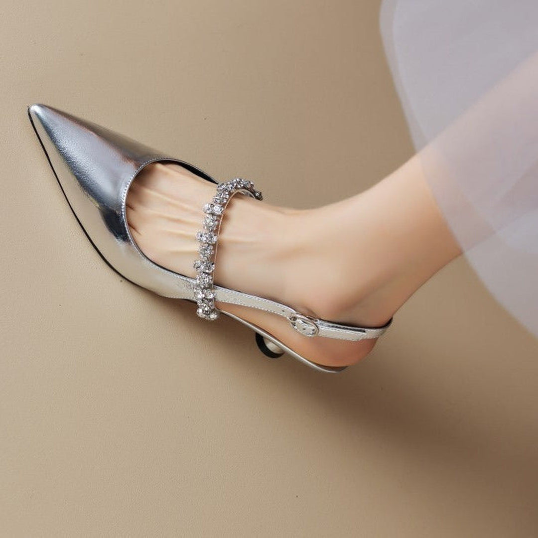 Women's Rhinestone Kitten Heels – Aurora Metallic Evening Shoes