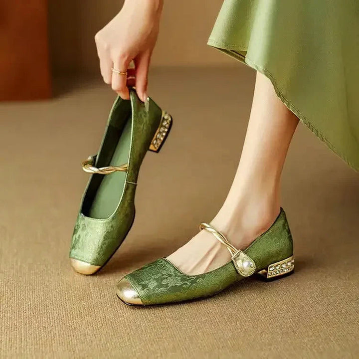 Women's Pearl Strap Pumps – Verona Embellished Low Heel Shoes