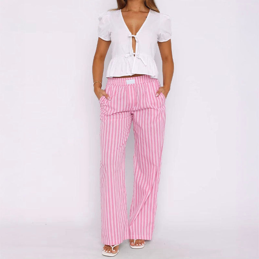 Women's Striped Relaxed Trousers – Riviera High-Rise Pull-On