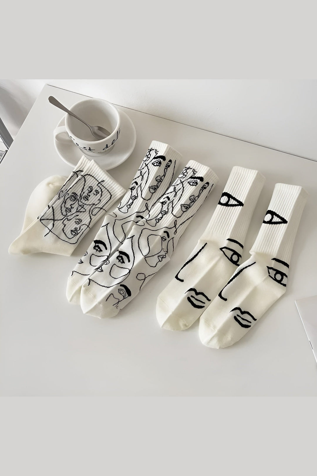 Women's Cotton Crew Socks – Atelier Abstract Line Art Design
