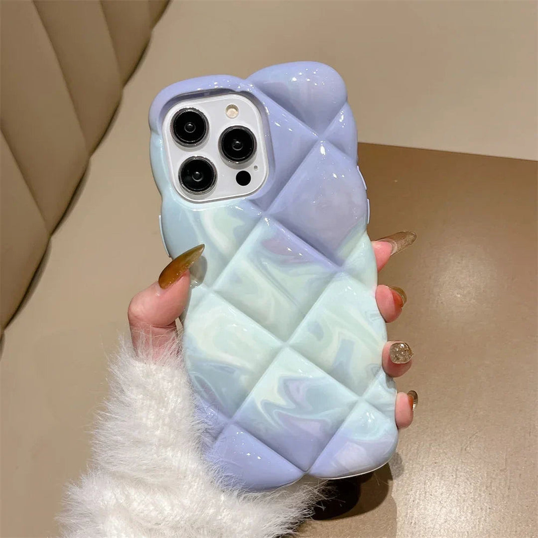 Women's Marble Quilted iPhone Case – Pastel Pearlescent Cover