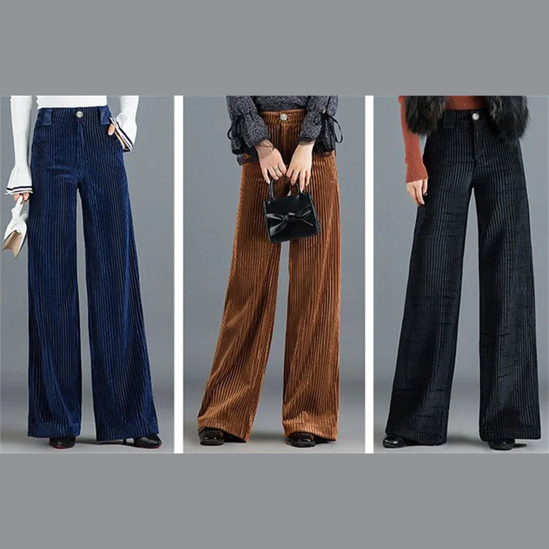 Women's Corduroy Palazzo Trousers – High-Rise '70s Wide-Leg Flare