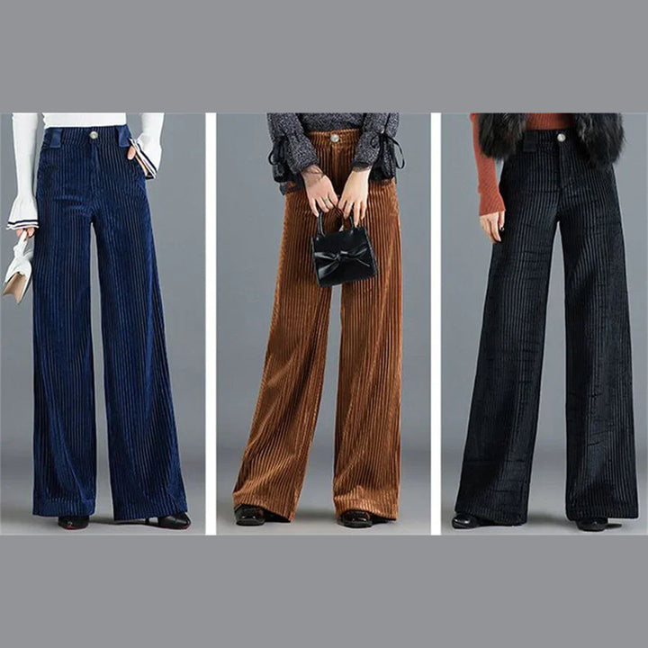 Women's Corduroy Palazzo Trousers – High-Rise '70s Wide-Leg Flare