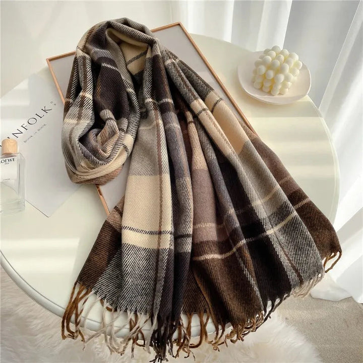 Women's Cashmere-Blend Plaid Scarf – Lightweight Winter Layer