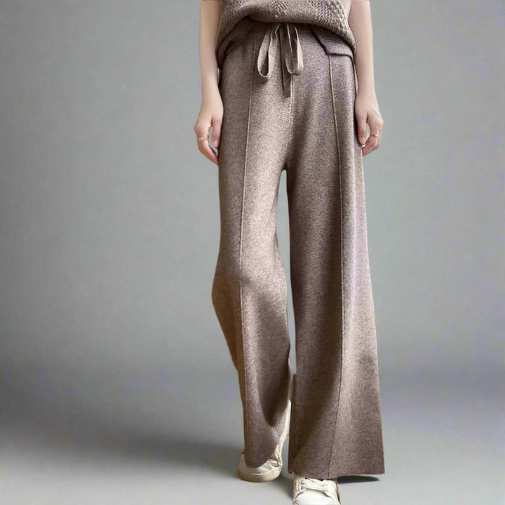 Women's Cashmere Wide-Leg Trousers – Drawstring Lounge Luxury