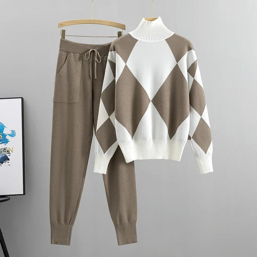 Women's Emilie Knitted Co-ord Set – Geometric Jumper & Joggers