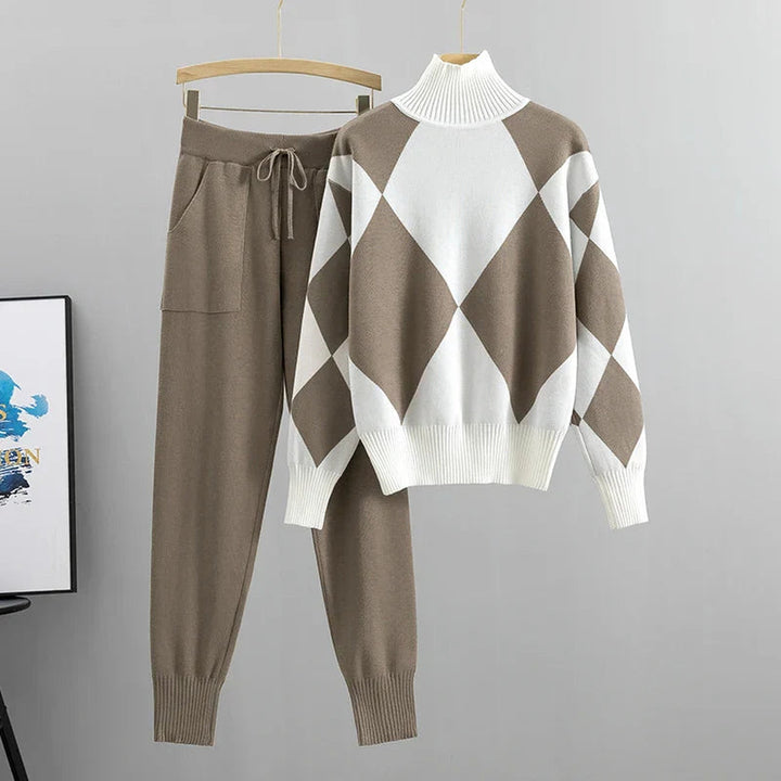 Women's Emilie Knitted Co-ord Set – Geometric Jumper & Joggers