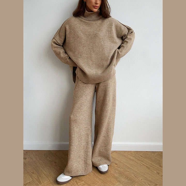 Women's Knit Co-ord Set – Roll Neck Jumper & Wide-Leg Trousers