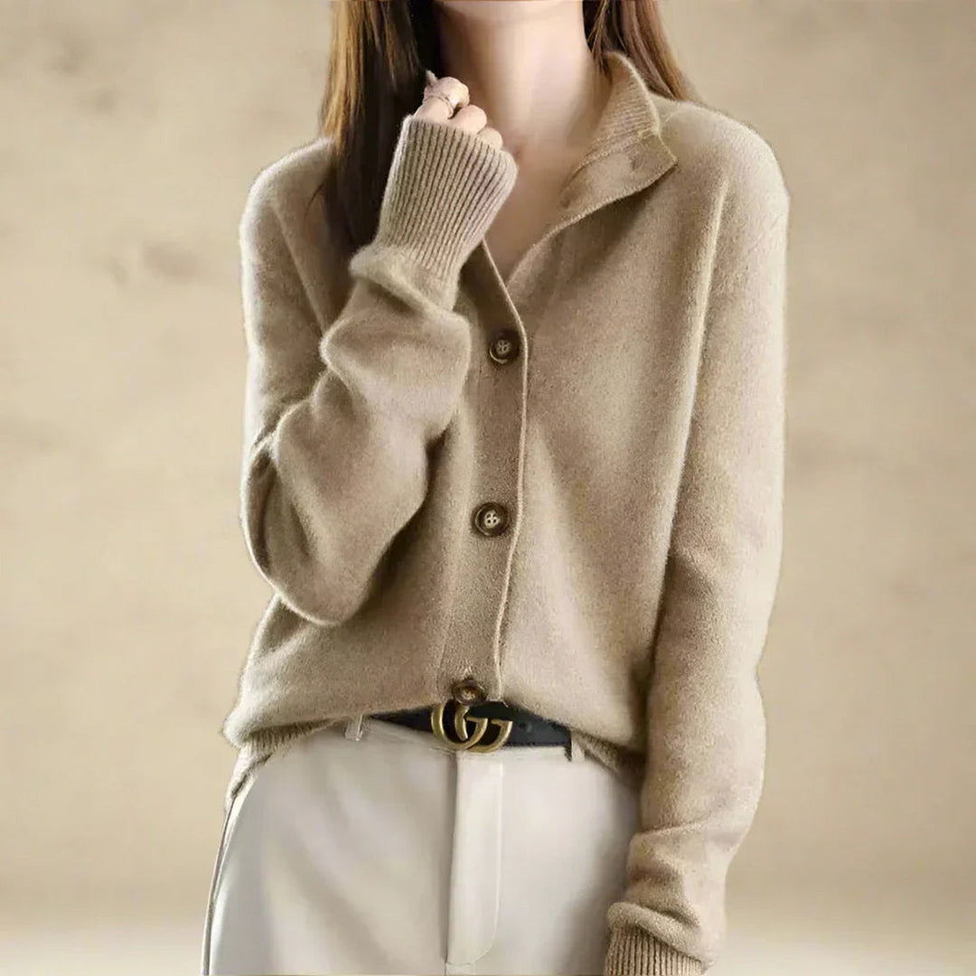 Women's Wool Blend Button Cardigan – Vintage Collar Detail