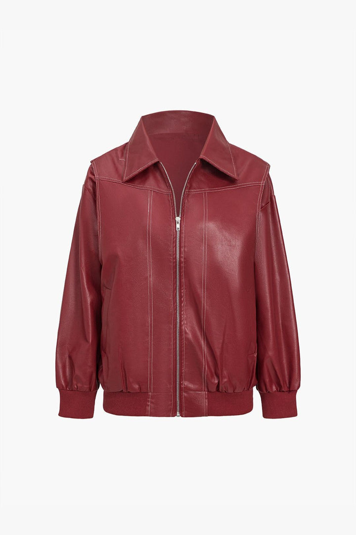 Women's Faux Leather Jacket – Relaxed Zip-Up Moto Style